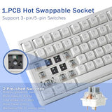 E-Yooso Creamy Mechanical Keyboard Wired, Hot Swappable, Pre-Lubed Linear Switches, Gasket Structure With Sound Dampening Foam, Rgb Backlit, 99 Keys Custom Gaming Keyboard For Pc/Mac,White