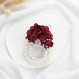 Wedding Bride Rose Wrist Corsage Red Bridesmaids Silk Wrist Flower Flowergirl Hand Floral Decor Bridal Prom Party Accessories For Women And Girls (A- Red)