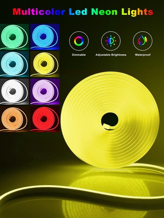 100FT RGB LED Neon Rope Lights Music Sync App & Remote Control Flexible Strip Lights