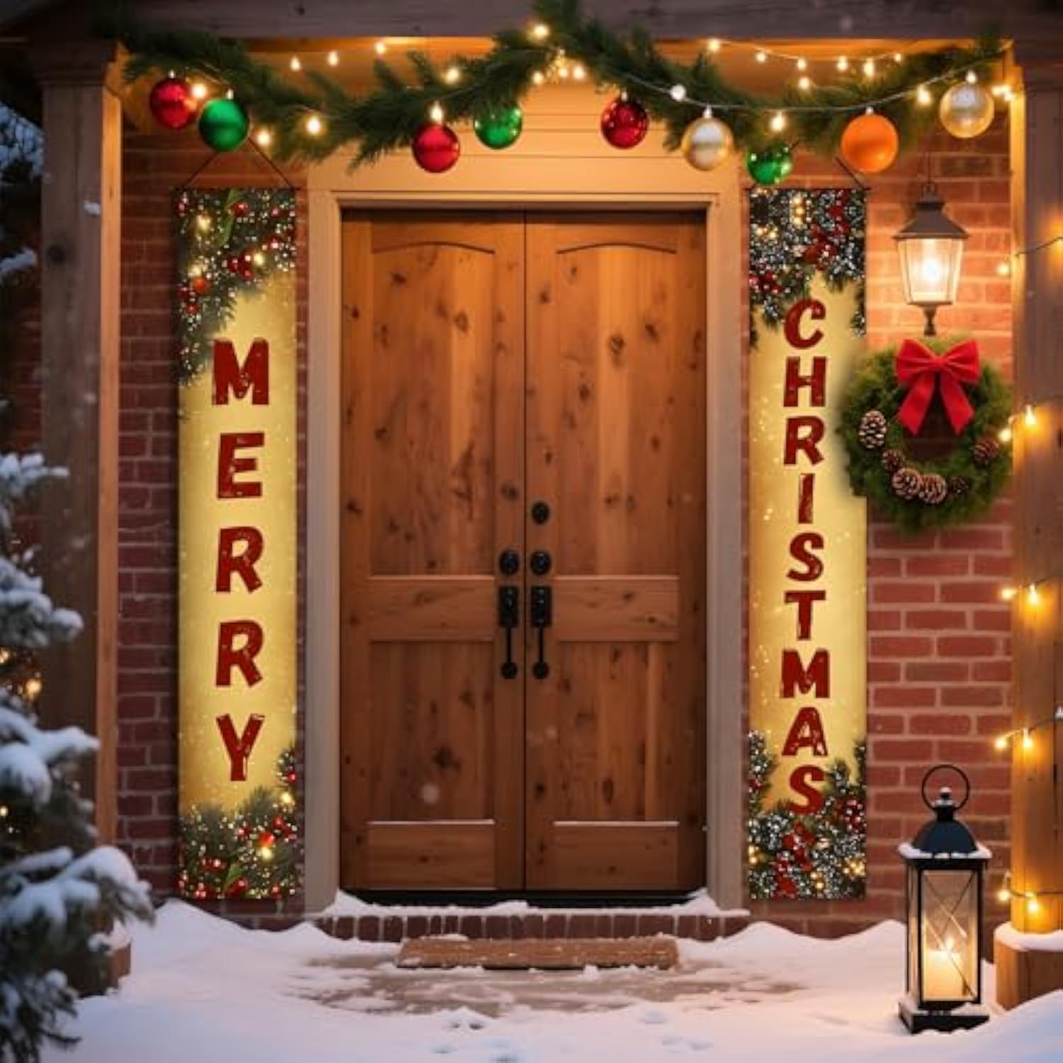 Christmas Decorations Merry Christmas Banner Porch Sign 11.8 X 70.8 In, Christmas Tree Presents Snow Banner For Indoor Outdoor Xmas Party Decor