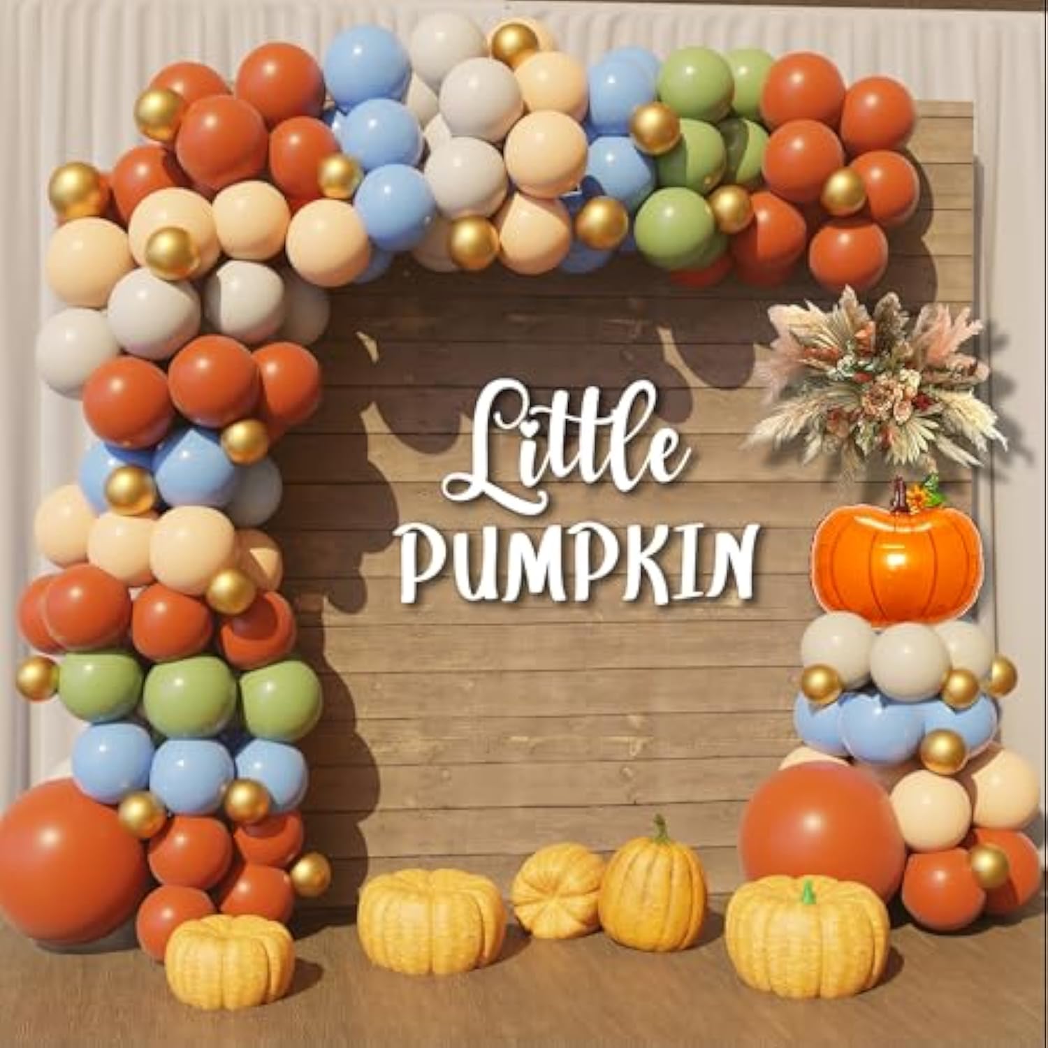 165Pcs Fall Balloon Arch Kit Blue Sage Green Coffee Gold White for Baby Shower Party