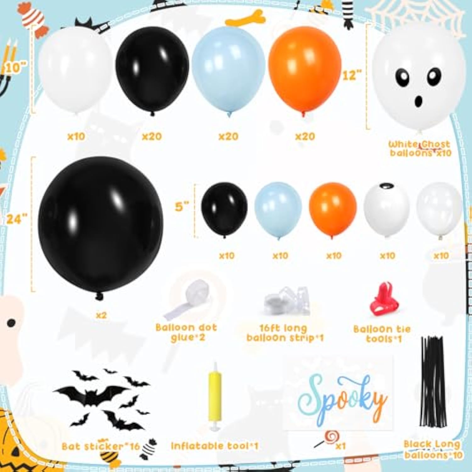 Halloween Balloon Garland Kit: Spooky Ghost, Bat & Eyeball Decor (164 Pc