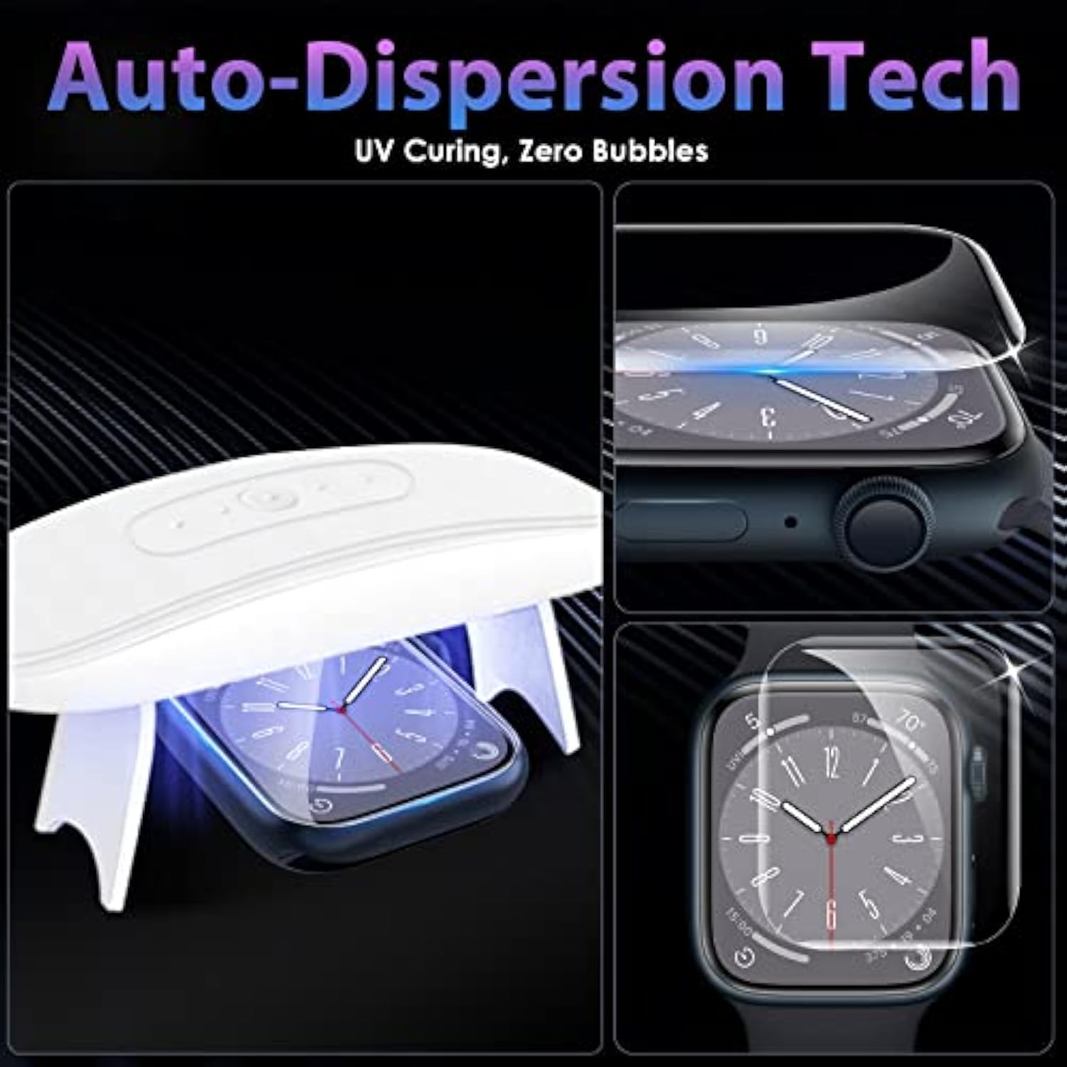 [2 Pack Tempered Glass Screen Protector For Apple Watch Series 9/ Series 8/7 45Mm, [Auto-Dispersion Tech] Full Coverage Waterproof Bubble Free Hd Clear Film For Iwatch Series 9 Series 8/7 45Mm