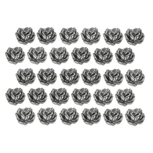 30 Pieces Small Rose Bloom Gray Silver Metal Shank Buttons. 12Mm (15/3