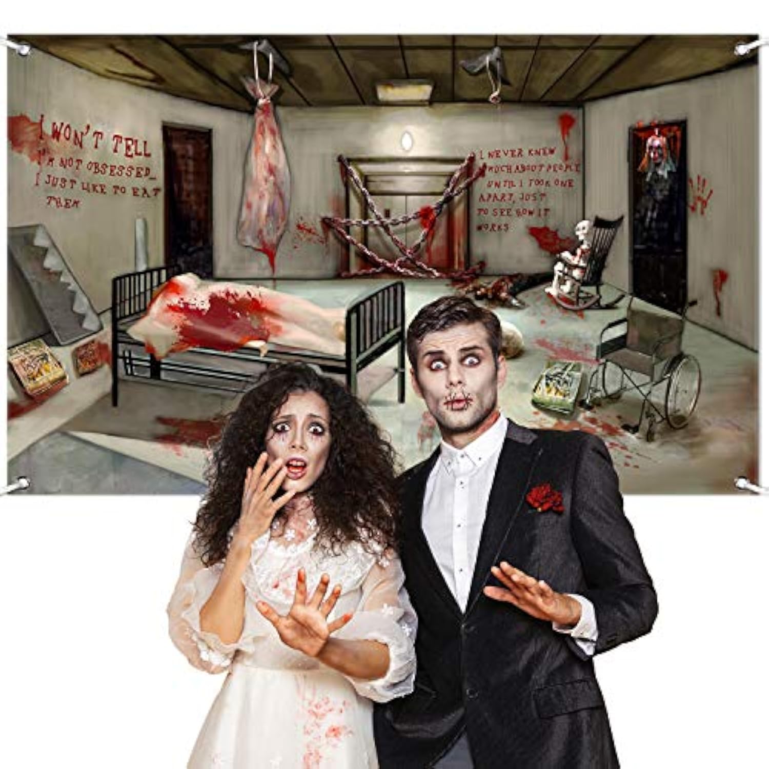 Halloween Photography Backdrop Mural with Witches Tomb Pumpkins Bats Spider Party Decor