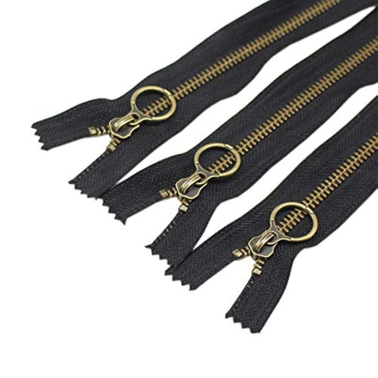 10Pcs 9 Inch (23Cm) #5 Antique Brass Plated Metal Zippers Bulk Close E