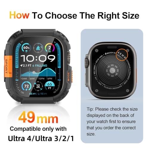 Rugged Waterproof Case for  Watch Ultra 3/2/1 49mm with Screen Protector,Metal & PC Bumper+9H Tempered Glass,Stylish Shockproof Men Cover for
