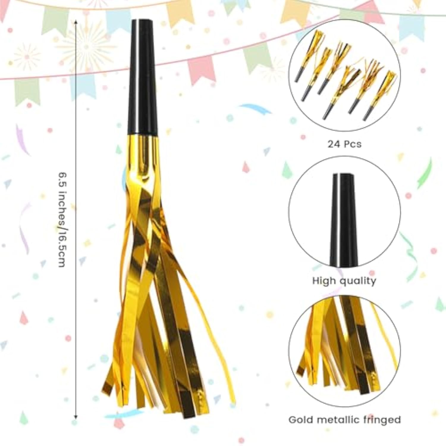 24-Piece Gold Glitter Noise Makers and Party Blowers for Event and Party Favors