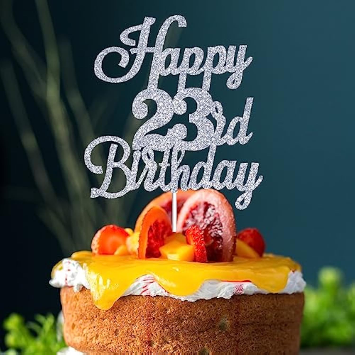 Happy 23Rd Birthday Cake Toppers Silver Glitter, Cheers To 23 Years Old Bday Decoration 23Rd Anniversary Cake Topper, Twenty-Three Theme Cake Decorations For Birthday Anniversary Party