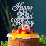 Happy 23Rd Birthday Cake Toppers Silver Glitter, Cheers To 23 Years Old Bday Decoration 23Rd Anniversary Cake Topper, Twenty-Three Theme Cake Decorations For Birthday Anniversary Party