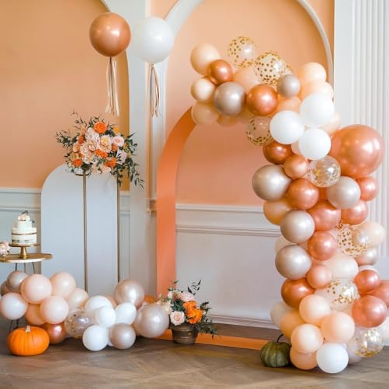 12 Inch Fall Balloons Set Orange Champagne Gold Metallic Balloons for Thanksgiving Party