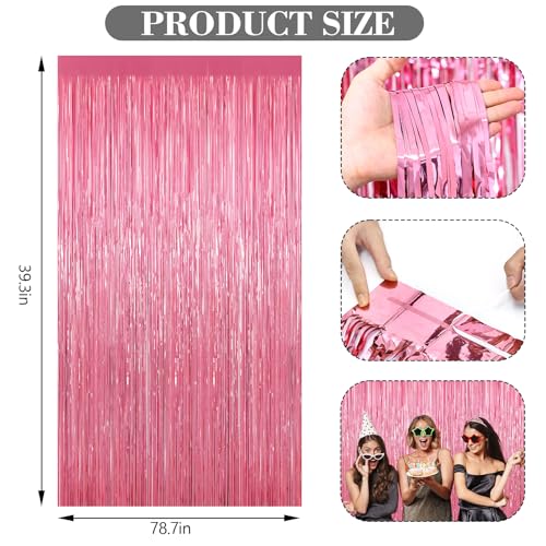 Pink Tinsel Backdrop, 2 Pack Foil Fringe Curtains for Party Decor