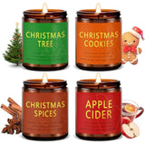 Christmas Candle Gift Set, 4 Pack 7 Oz Soy Scented Candles For Home, Holiday & Birthday Gift For Women & Men, Includes Christmas Tree, Cookies, Spices & Apple Cider, Winter Holiday Home Decor