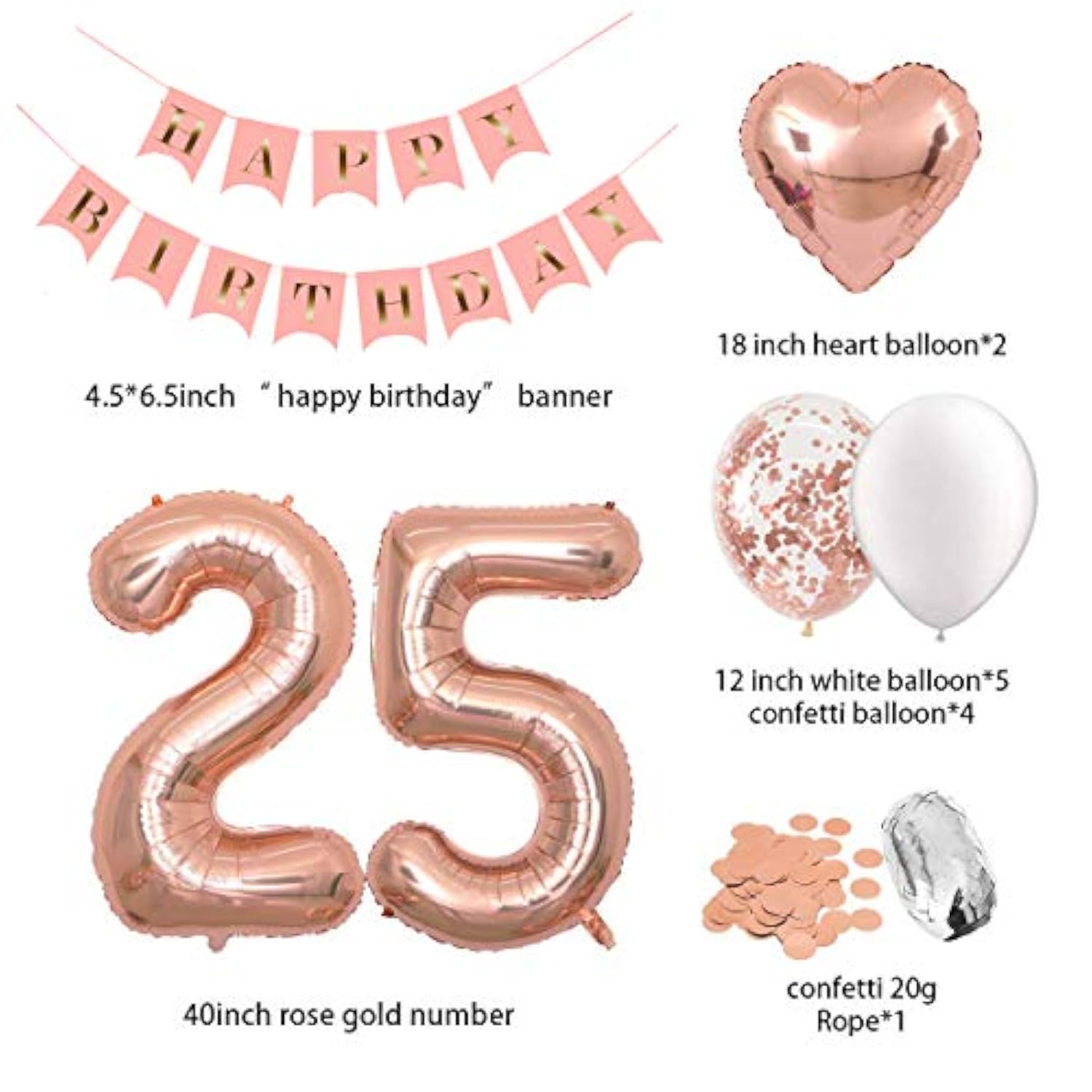 Birthday Decorations Happy Birthday Banner 40Inch Rose Gold Number 25