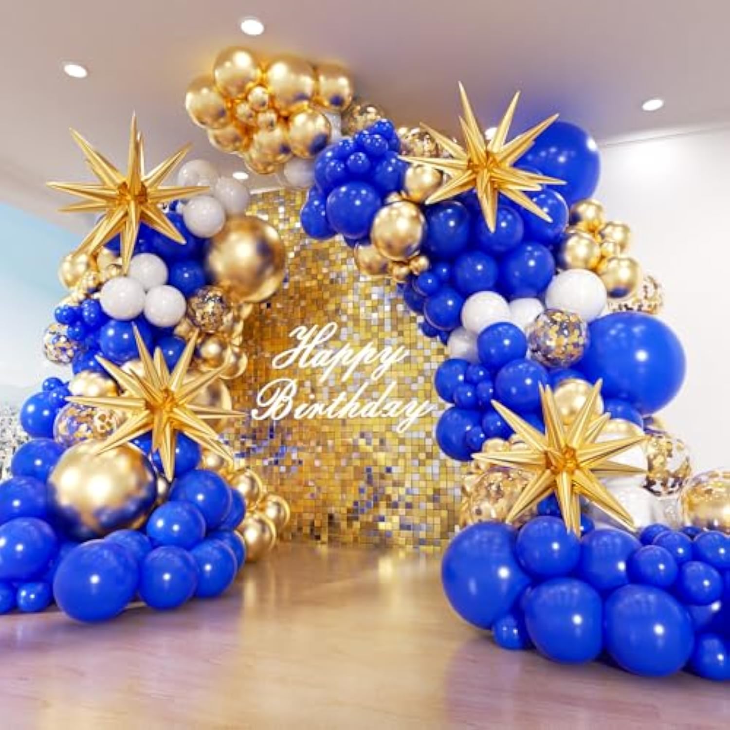 Royal Blue And Gold Balloon Arch Garland Kit 153Pcs With Star, 22 18 12 10 5In Different Size Navy Blue Gold White Balloons For Baby Shower Birthday Anniversary New Year Party Decorations