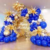 Royal Blue And Gold Balloon Arch Garland Kit 153Pcs With Star, 22 18 12 10 5In Different Size Navy Blue Gold White Balloons For Baby Shower Birthday Anniversary New Year Party Decorations
