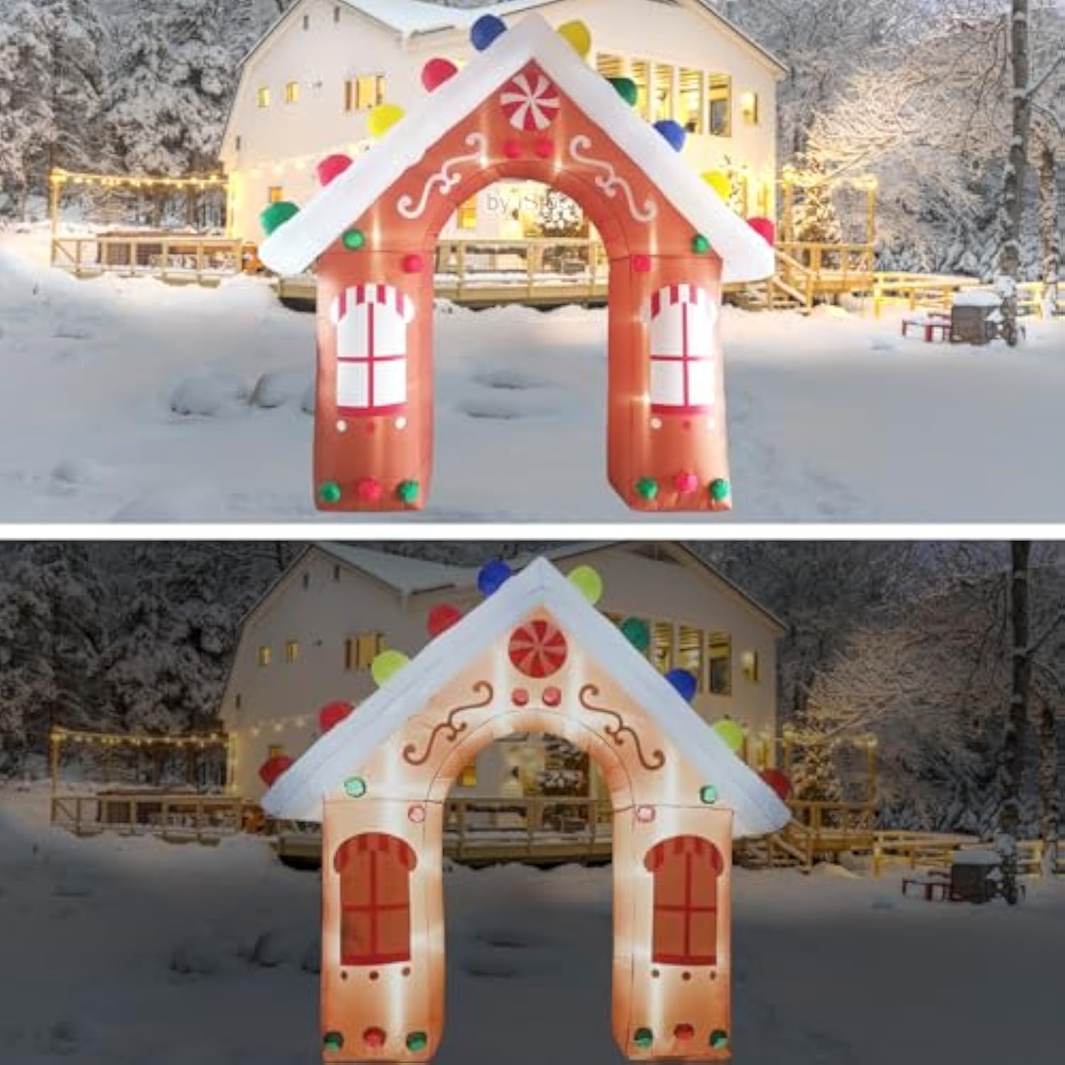 10Ft Christmas Inflatables Gingerbread House Archway Outdoor Decorations, Giant Christmas Arch Blow Up Yard Decorations