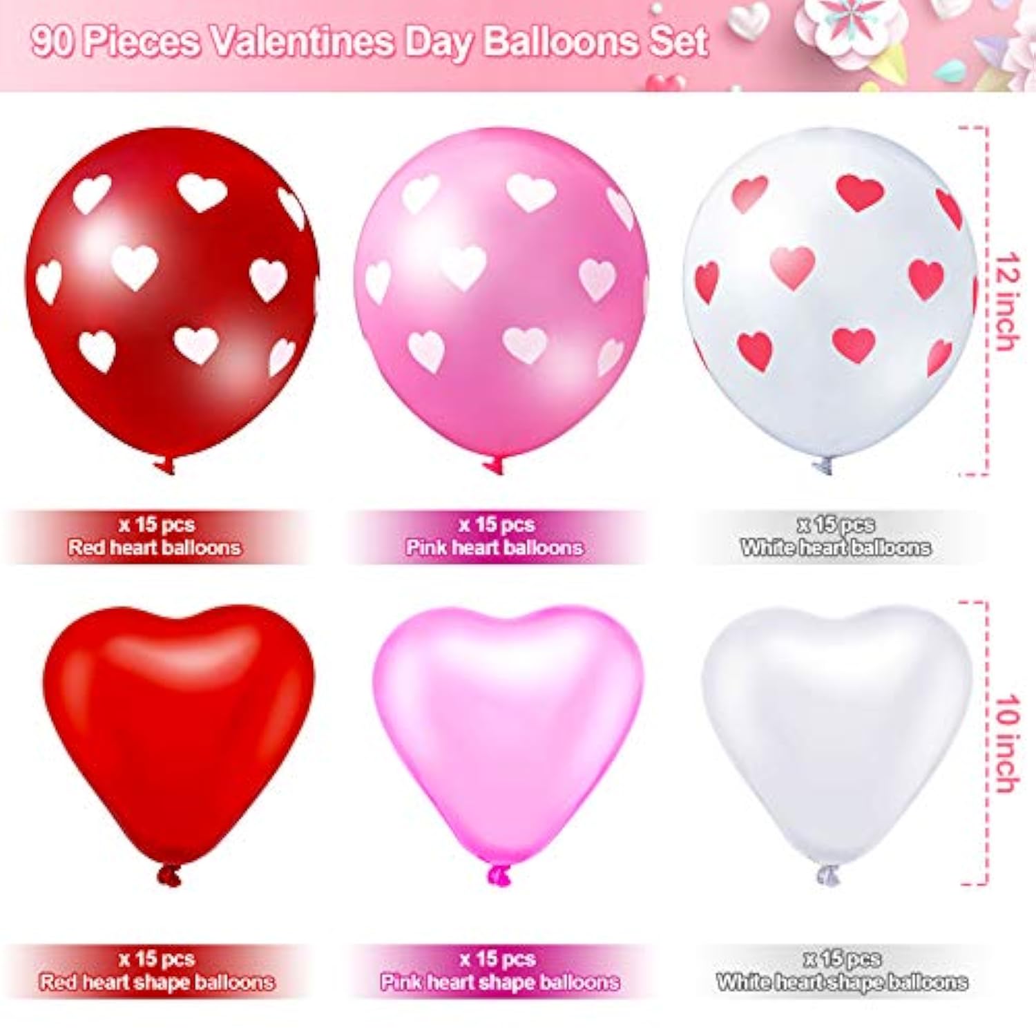 90 Pieces Valentine'S Day Balloons Includes 45 Pieces Heart Shaped Lat