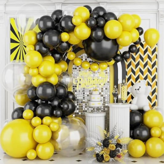Black And Yellow Balloon Garland Arch Kit,120Pcs Black And Yellow Balloon Garland Different Sizes For Birthday Baby Shower Graduation Bee Themed Party Decoration