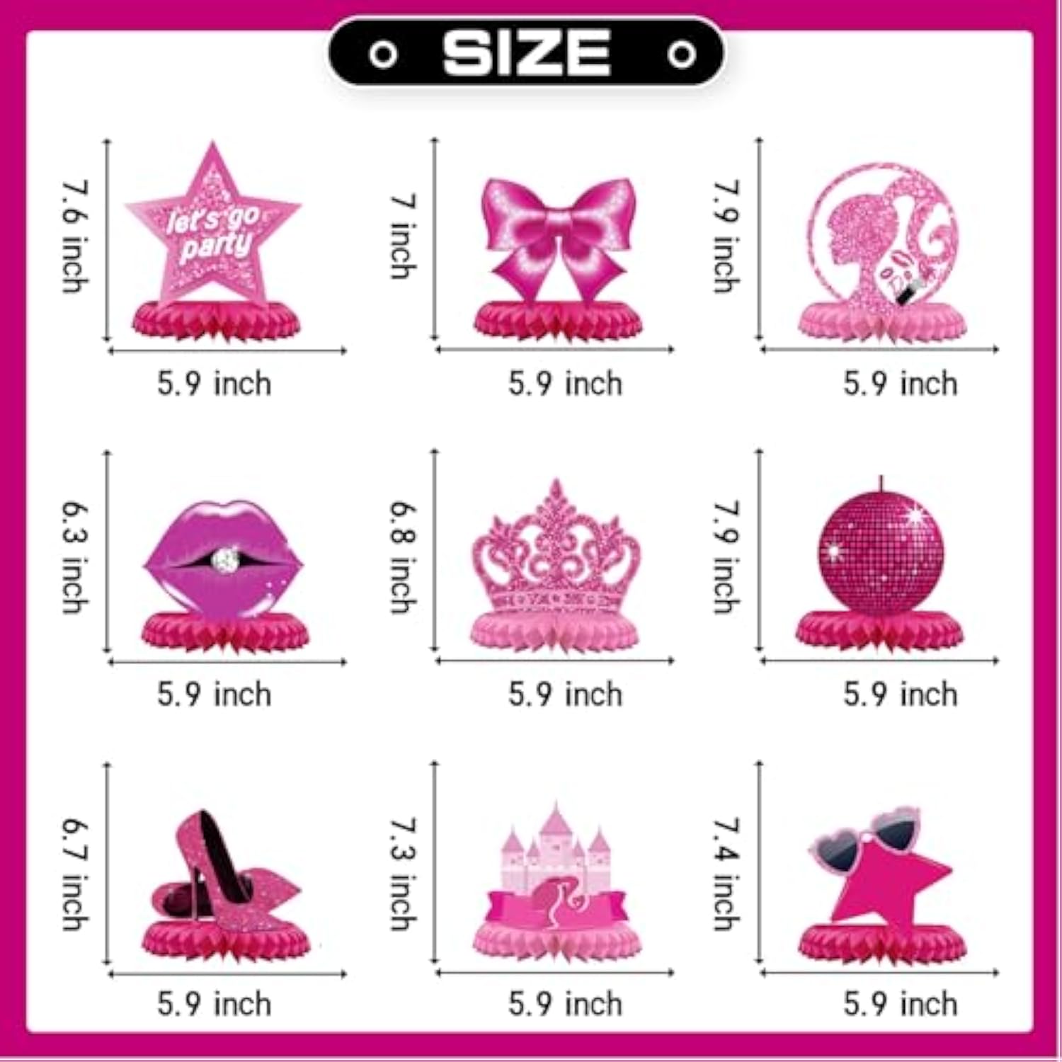 Pink Girls Table Decorations For Party, Hot Pink Princess Honeycomb Centerpieces For Girl Theme Party, Birthday Party Decorations, Pink Girls Doll Theme Party Decor