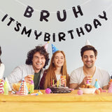 Bruh It's My Birthday Banner, Black Glitter for Teen Boys 12-15 Party