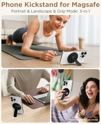 Magnetic Phone Stand Grip for Magsafe, Utral-Thin Snap-on Kickstand with Strong Magnetic Holder, 140° Adjustable for Hands-Free Travel, Work,
