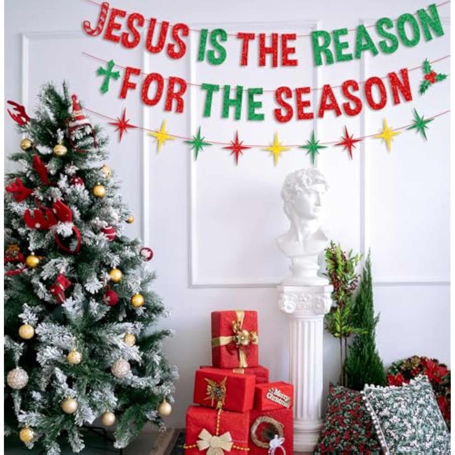 Jesus Is The Reason For The Season Banner Christmas Nativity Decoration Merry Christmas Celebrate Jesus' Birthday Party Decor Supplies