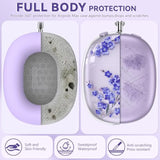Silicone Case For Airpods Max Headphones,Clear Flower Soft Tpu Ear Cups Cover,Ear Pad Case Cover,Headband Cover For Airpod Max(2020),Transparent Case For Apple Airpods Max Usb-C(2024) For Women,Purple