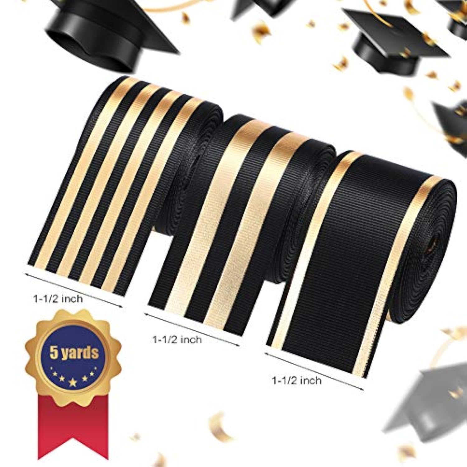 3 Rolls 1-1/2 Inch Christmas Striped Grosgrain Ribbons 5 Yards Wide St