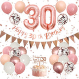 30Th Birthday Decorations Retro Pink Rose Gold,30Th Birthday Balloons,Happy 30Th Birthday Banner With Cake Toppers Rose Gold Number 30 Balloons Confetti Balloons For Women Birthday Party Decorations
