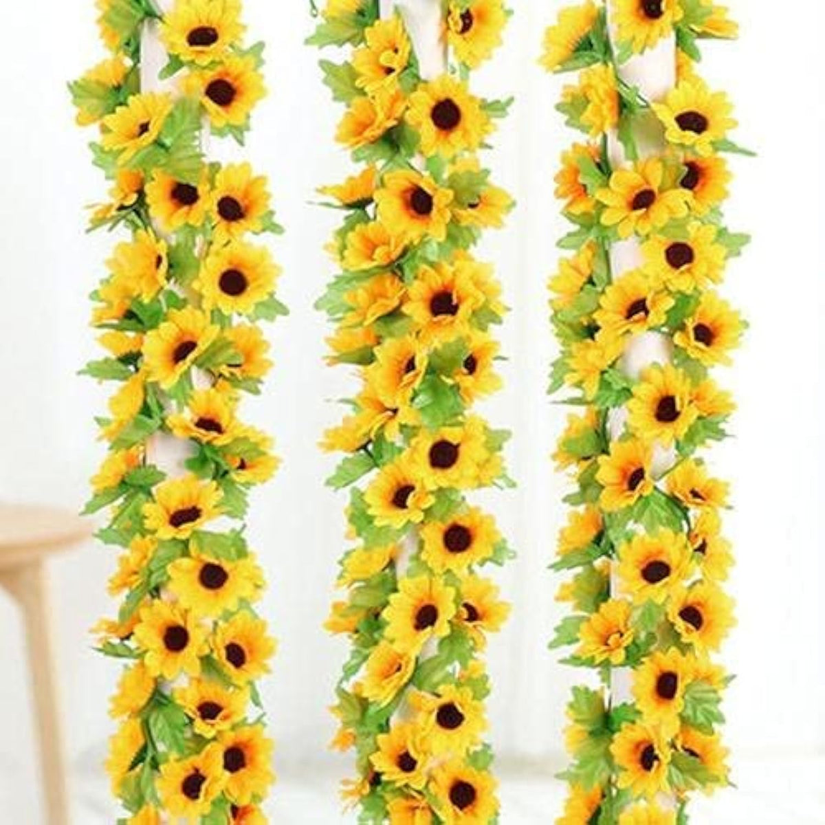 2 Pcs Artificial Sunflower Garland,Sunflower Vine With Leaves,Hanging Garland With Green Leaves,Outdoor False Flower Arch,Arrangement For Wedding Party Anniversary Home Office Table Centerpiece Decor