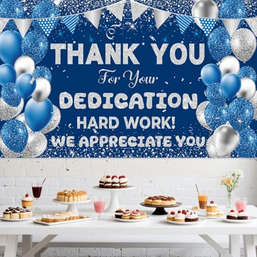 We Appreciate You Banner Backdrop Large Blue Silver Photo Booth Backdrop Employee Thank You Banner Employee Appreciation Decor for Teachers Nurses Graduations Staff Recognition Events