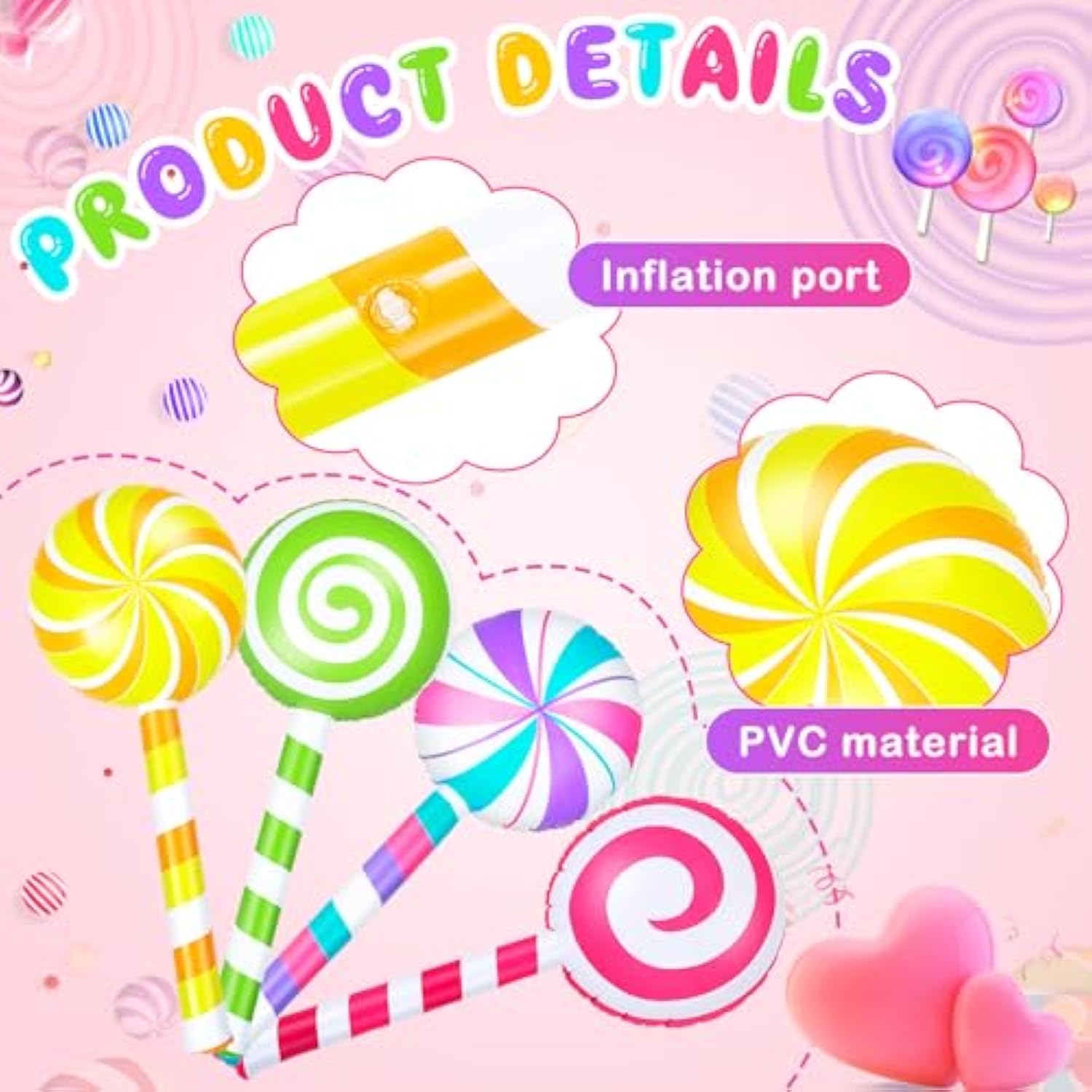 8 Pcs Large Inflatable Lollipop 29.53 Inch Candy Birthday Party Decorations Inflatable Giant Lollipop Prop Candy Shape Balloons For Themed Party Favors(Classic)