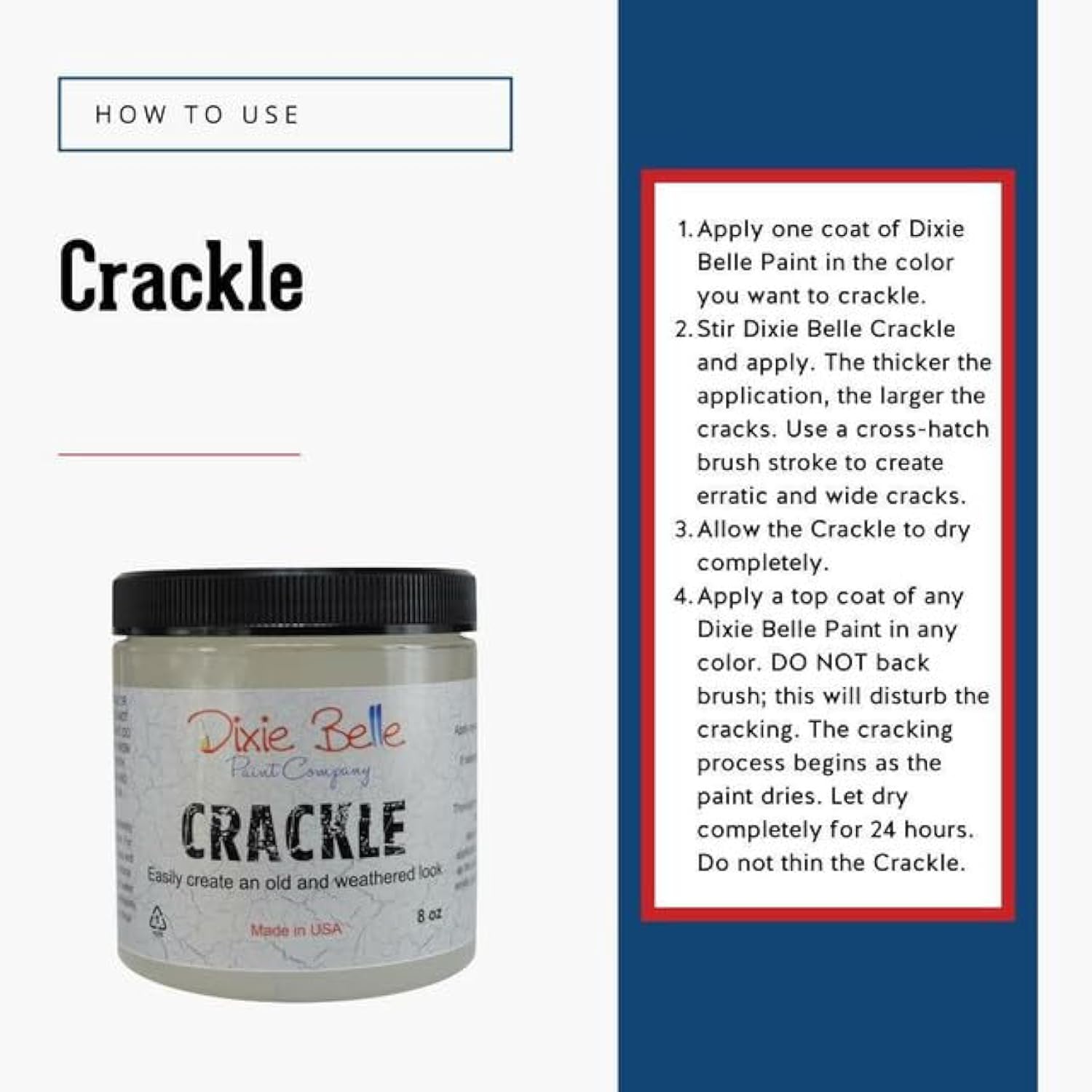 Dixie Belle Crackle | 8Oz | Clear Texture Paint For Diy Furniture Projects | Surface Technique Paint | Cracking Texture For Projects
