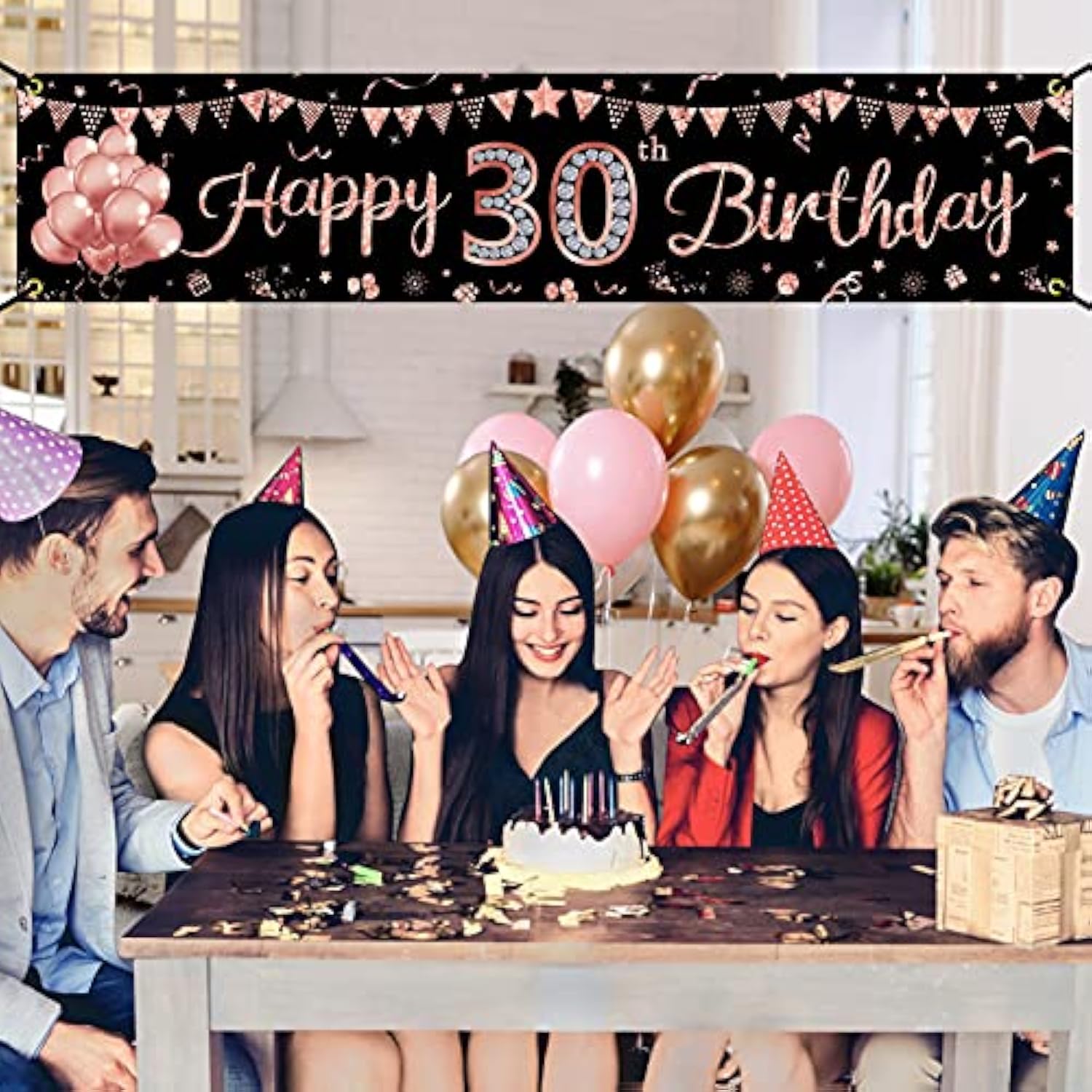 Rose Gold Happy 30th Birthday Banner — Fun Thirty Decor for Women