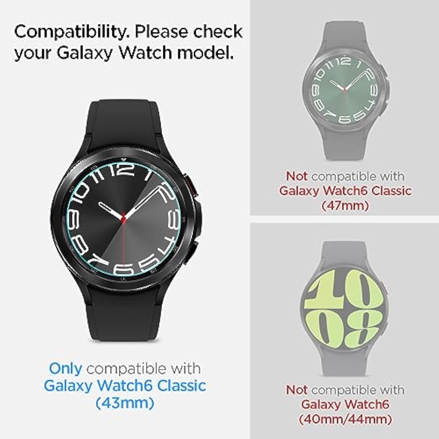 Spigen Tempered Glass Screen Protector [GlasTR EZ FIT] designed for Galaxy Watch 6 Classic (43mm) - 2 Pack