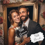 Wedding Photo Booth Props With 8 X 10-Inch Sign, 45 Adhesive Pads, 35 Wooden Sticks - Signs For Wedding Backdrop And Selfie Station