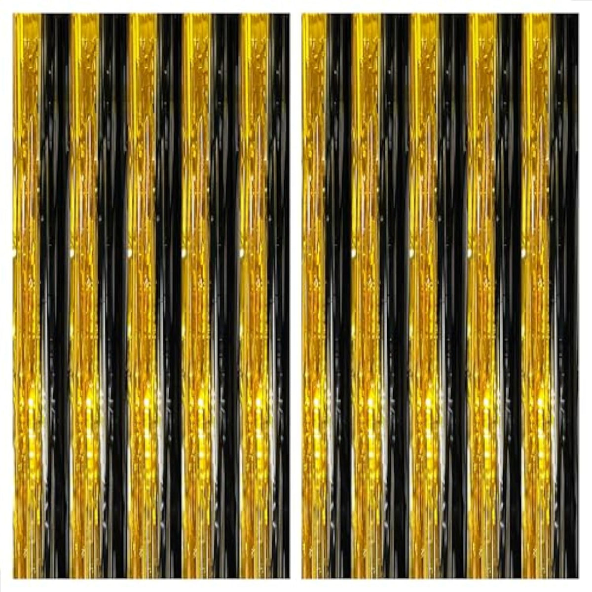 2-Pack Extra-Large Black & Gold Fringe Curtains 2026 NYE Backdrop