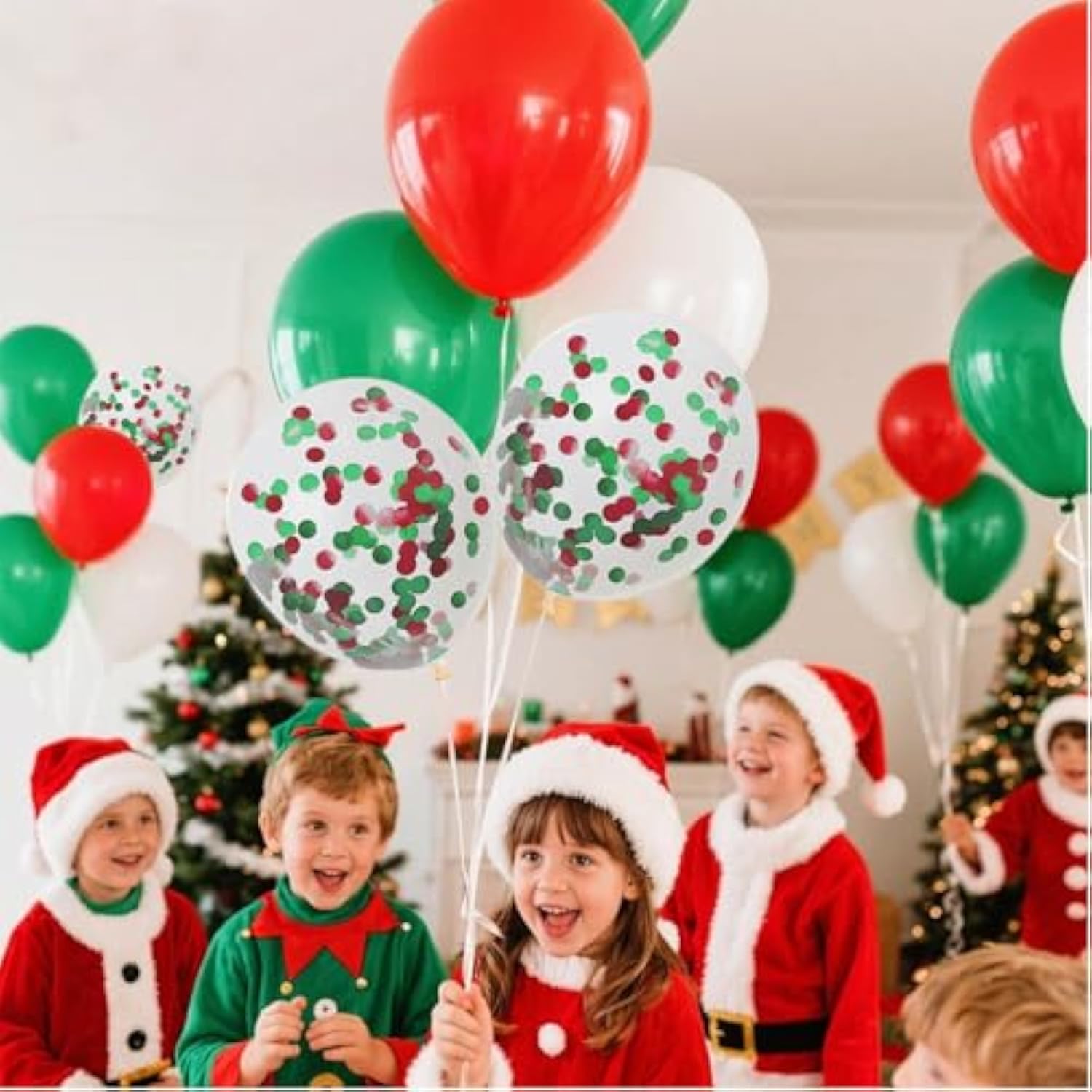 Red White Green 12Inch Balloons With Confetti Balloons For Wedding, Birthday, Baby Shower, Christmas, Family Parties Decoration(55Pcs)
