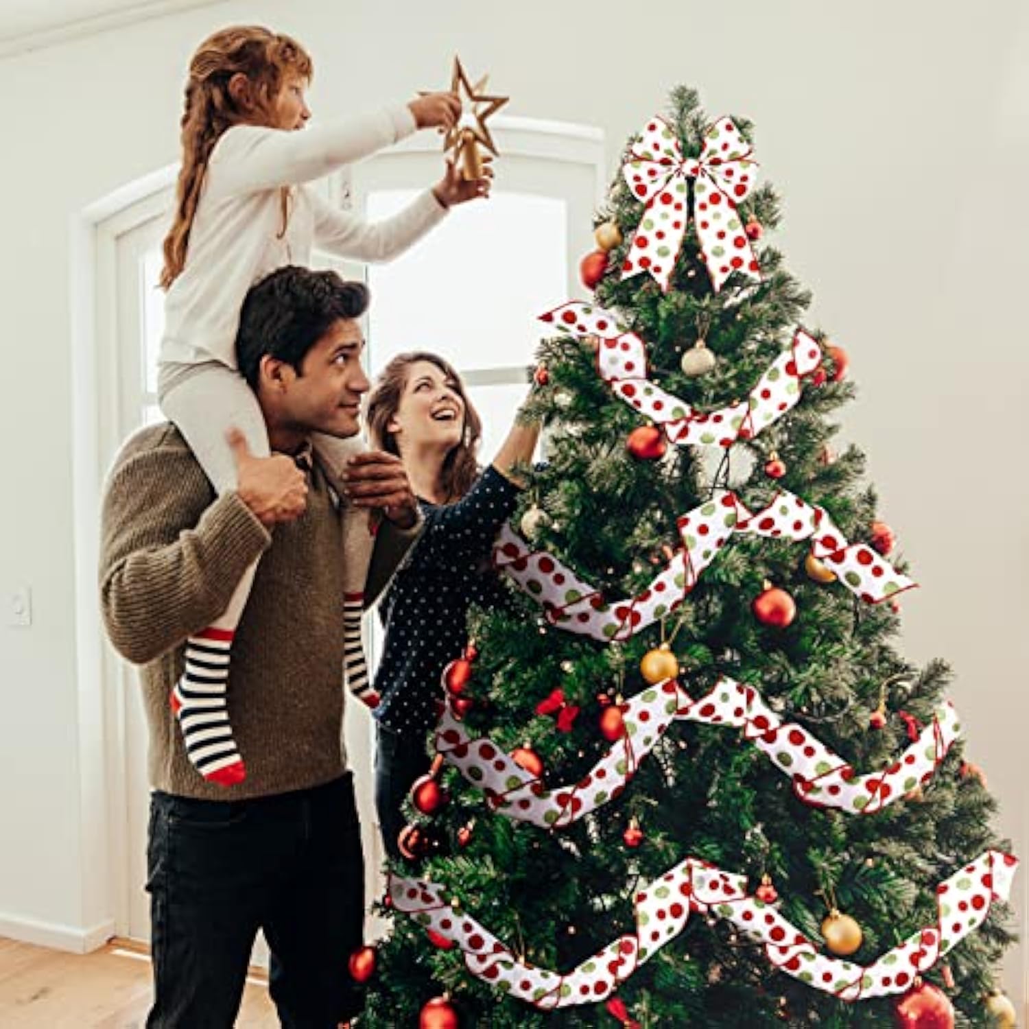 3 Rolls 18 Yard Christmas Wired Ribbon Glitter Burlap Ribbon With Wire