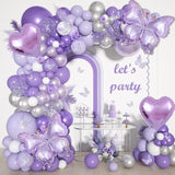 171Pcs Purple Butterfly Balloons Arch Garland Kit, Purple Silver Different Sizes Lavender Lilac Butterfly Foil Balloons For Baby Bridal Shower Birthday Party Decoration