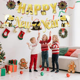2026 New Year Party Supplies with Gold Glitter Balloons, Streamers, Banner, and Photo Props