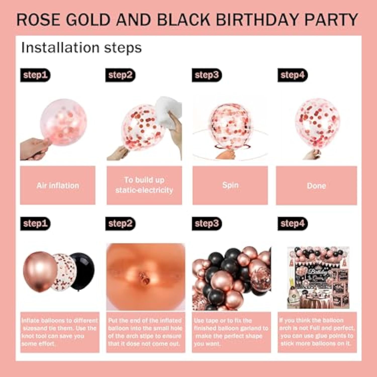80Th Birthday Decorations For Women - (76Pack) Rose Gold Party Banner,