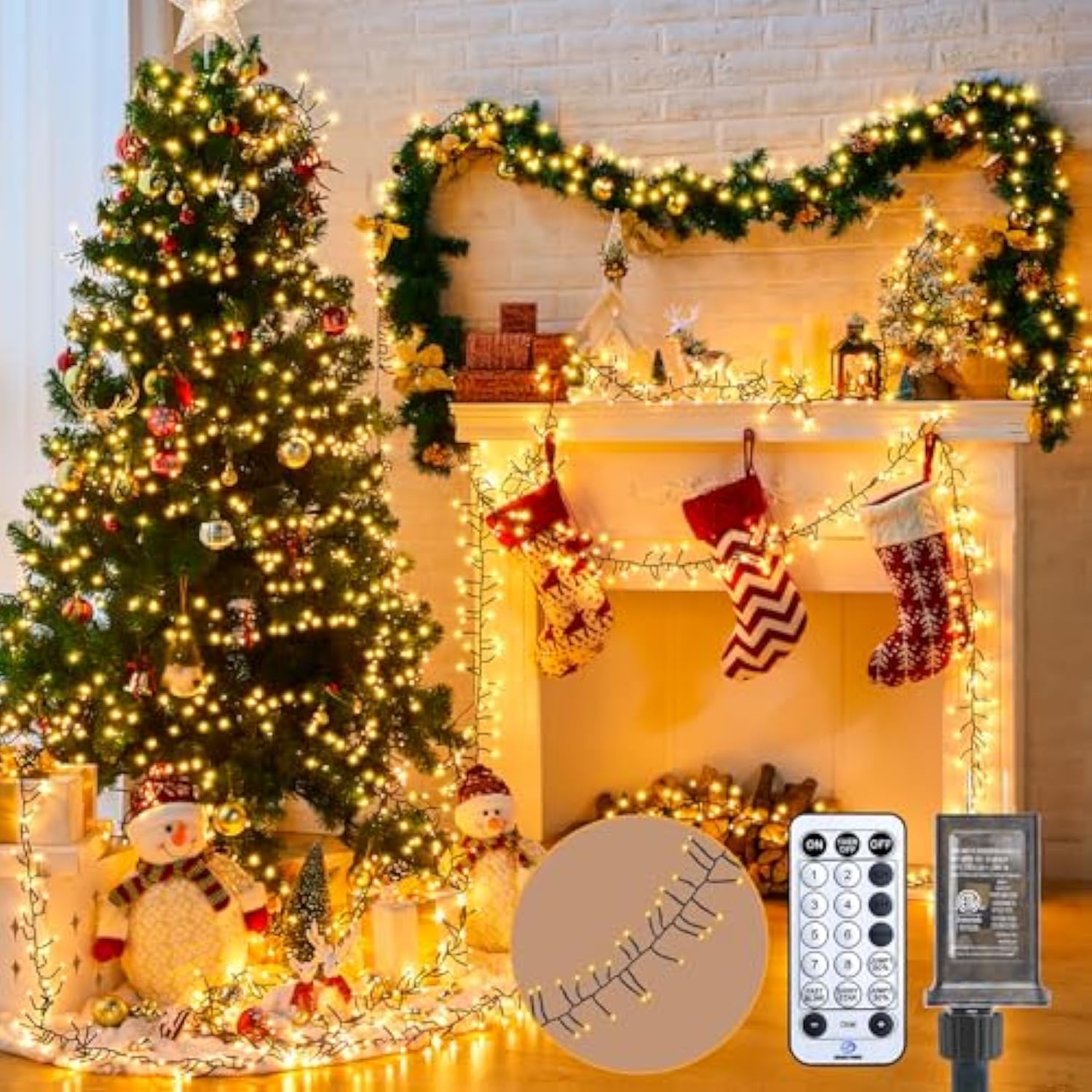 Cluster-Lights-Christmas-Tree-Lights-Outdoor, 1000 Led 50 Ft Christmas Firecrackers String Lights, 12 Modes Timer Remote Waterproof Plug In Twinkle Fairy Lights For Xmas Tree Garland Window Party