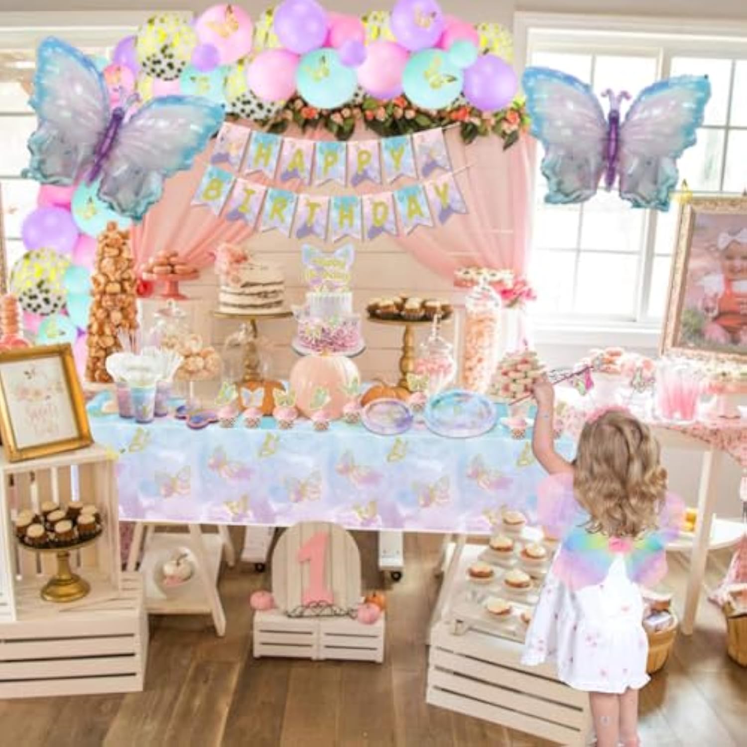 254 Pcs Party Decorations - Including Plates, Tablecloth, Balloons, Banner, Cups, Butterfly Wing Set For Birthday, Fairy Party Supplies
