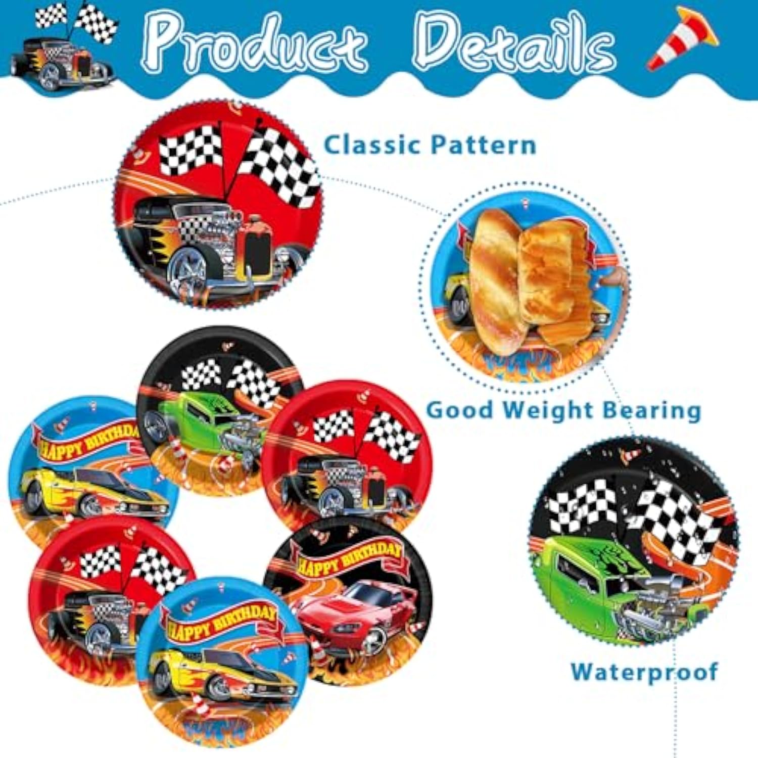 60Pcs 7" Hot Car Party Supplies Race Car Theme Dessert Plates Decorations Race Car Disposable Paper Plates Racing Tableware For Kids Boys Baby Shower Party Favors Birthday