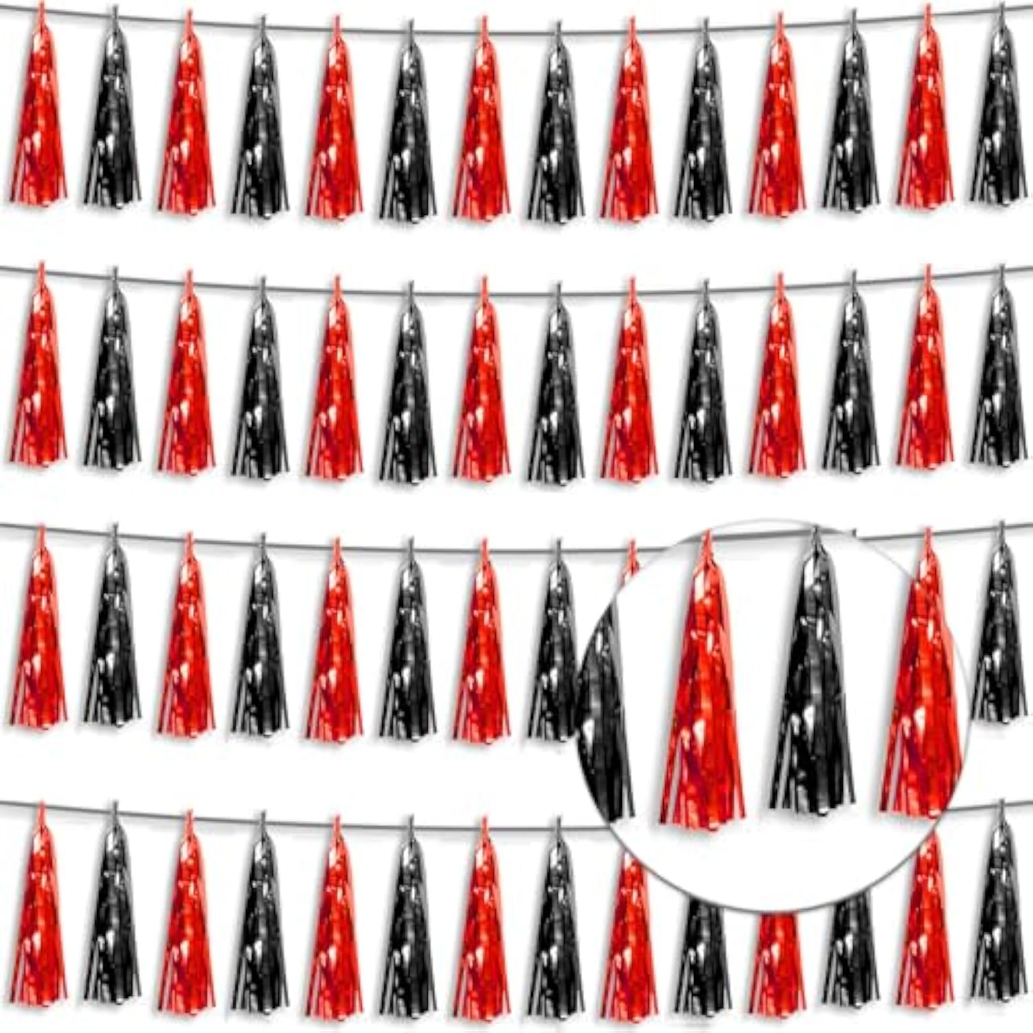 4P Black Red Foil Fringe Tassel Banner Garland Metallic Tinsel Streamers Wall Hanging Curtain Backdrop Banner For Parade Floats, 2024 Graduation Decorations, Father'S Day Party Decoration