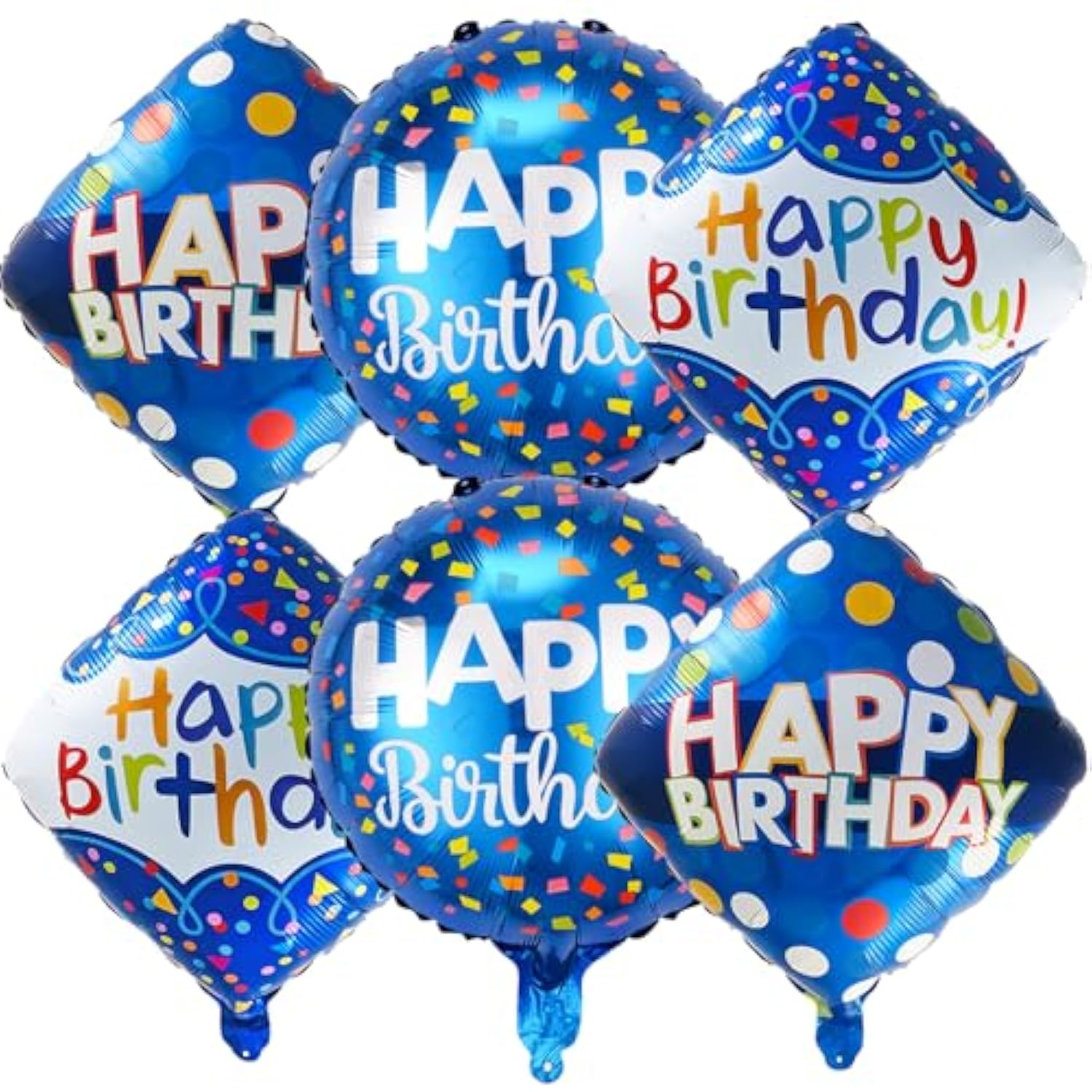 6 Pcs Blue Happy Birthday Foil Balloons Mylar Party Decorations