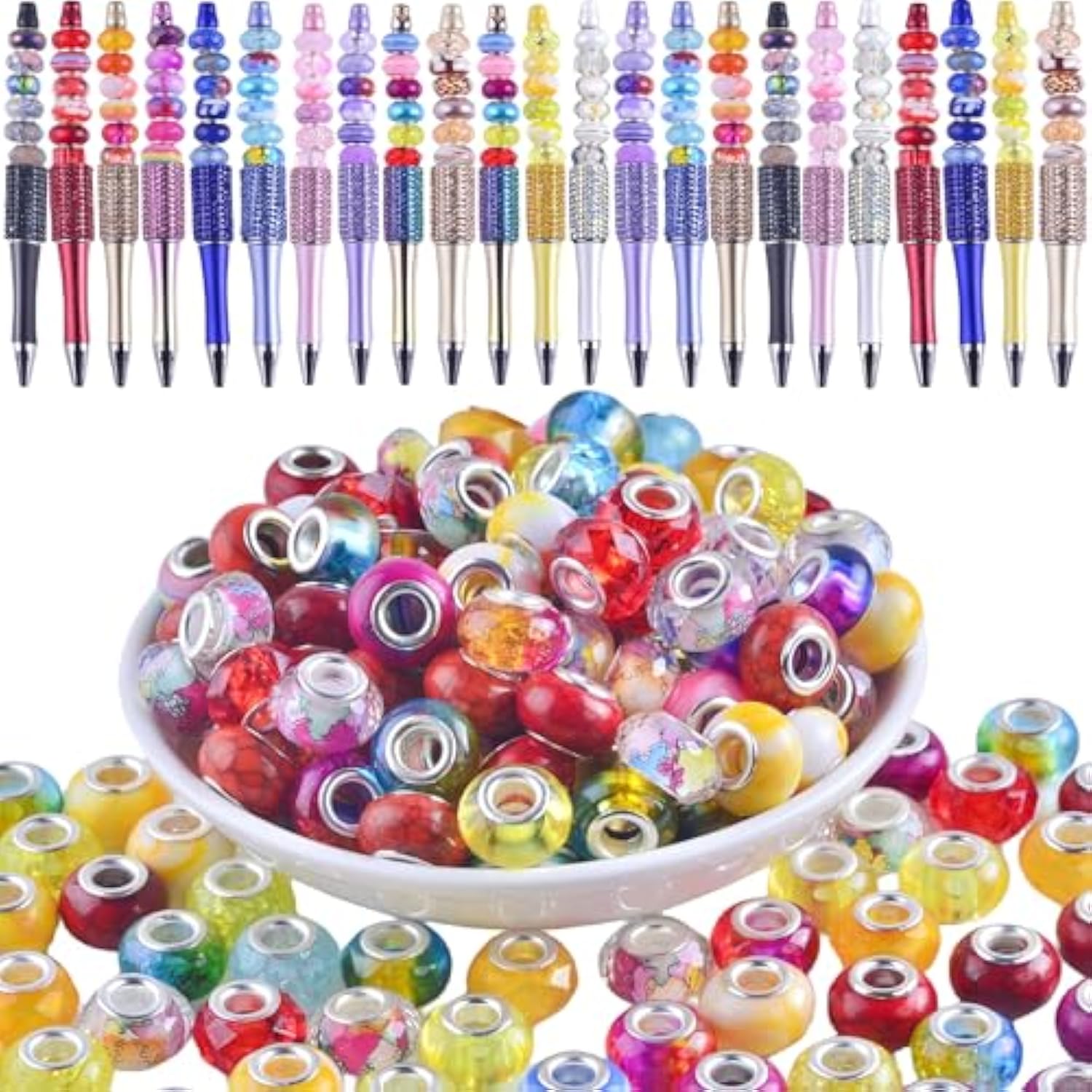120PCS 14mm Large Hole Murano Glass Beads for Jewelry, Pens & Crafts (Multicolor)