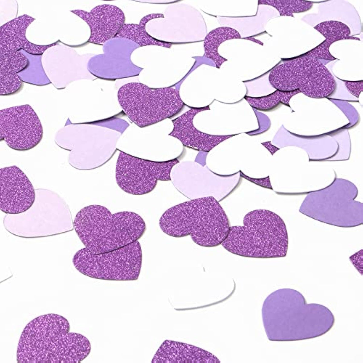Purple White Lavender Heart Confetti - 300Pcs Valentines Mothers Day Decor Glitter Paper Dots Bridal Baby Shower Wedding Bachelorette Engagement Birthday Party Table Decorations